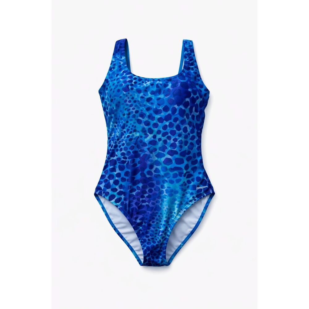 Speedo Performance One-Piece Swimsuit Blue Animal Print Size 10 Training